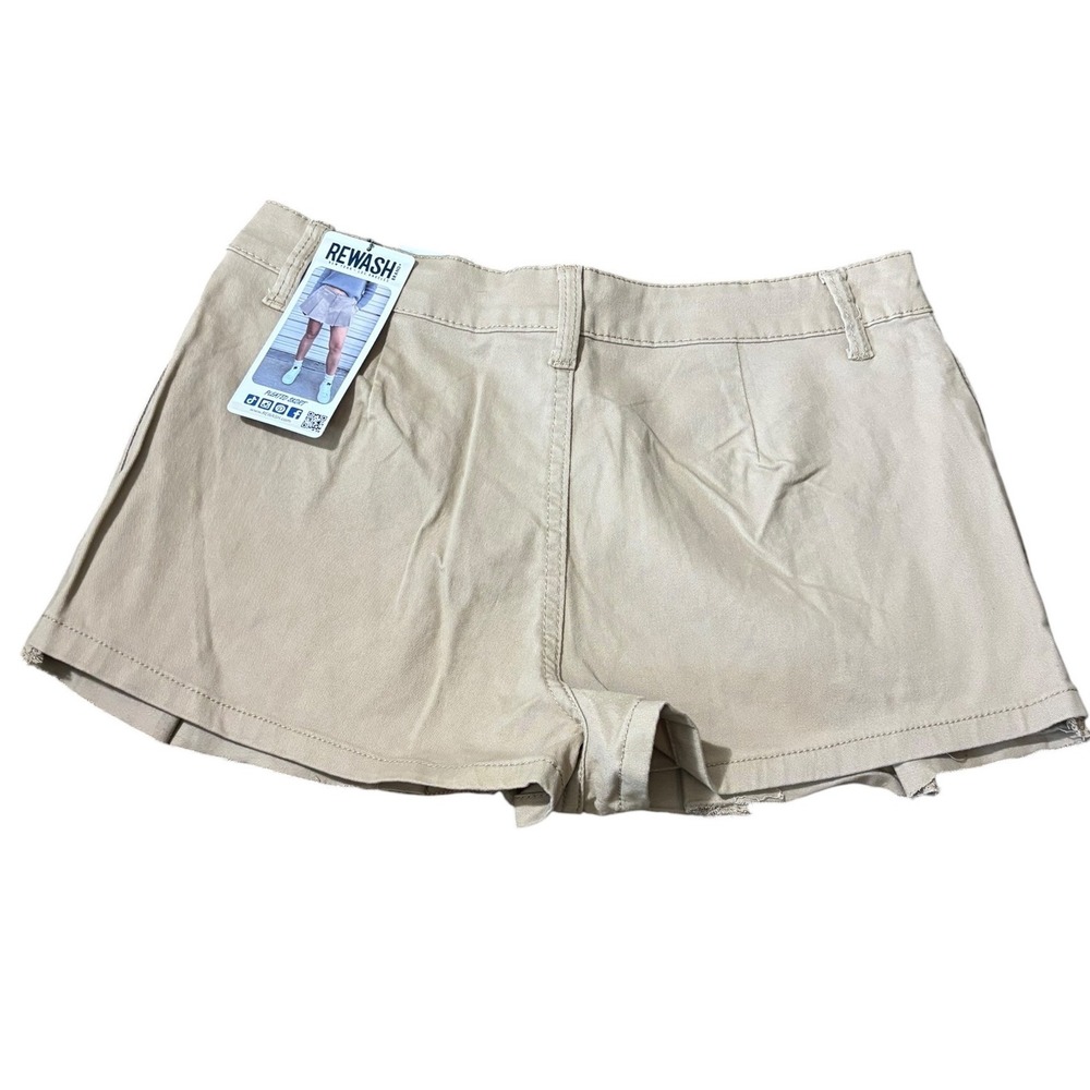 Rewash Womens Khaki Pleated Skort Tan Raw Hem High Rise Cotton Stretch Gorpcore - Picture 9 of 13